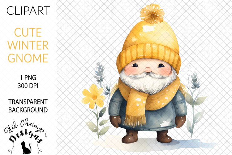 Watercolor Winter Gnome Yellow #2 | Clipart | Sublimation