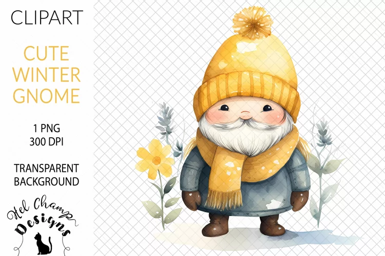 Watercolor Winter Gnome Yellow #2 | Clipart | Sublimation