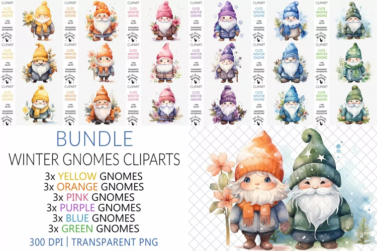 Watercolor Winter Gnomes bundles | Clipart | Sublimation