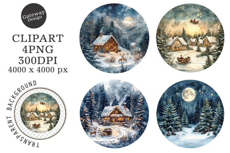 Watercolor Winter Landscape Clipart