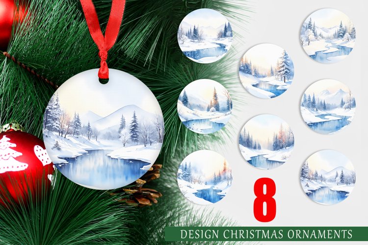 Christmas Ornaments Watercolor Winter Landscapes