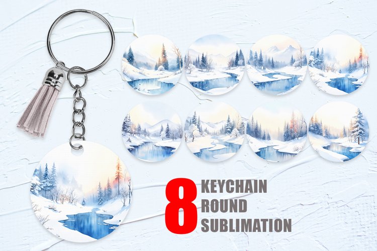 Keychain Watercolor Winter landscapes with snow