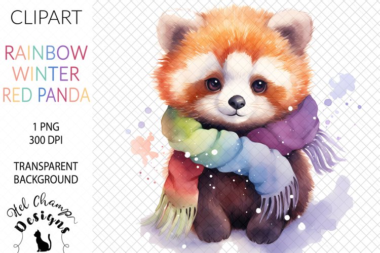 Watercolor Rainbow Red Panda #2 | Clipart | Sublimation