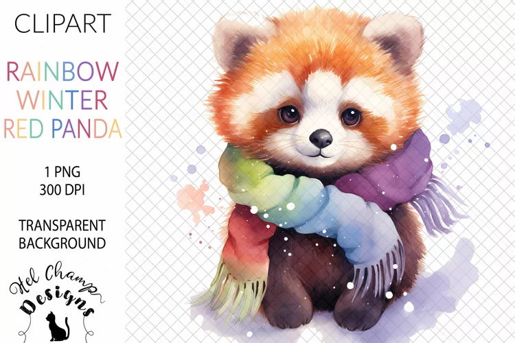 Watercolor Rainbow Red Panda #2 | Clipart | Sublimation
