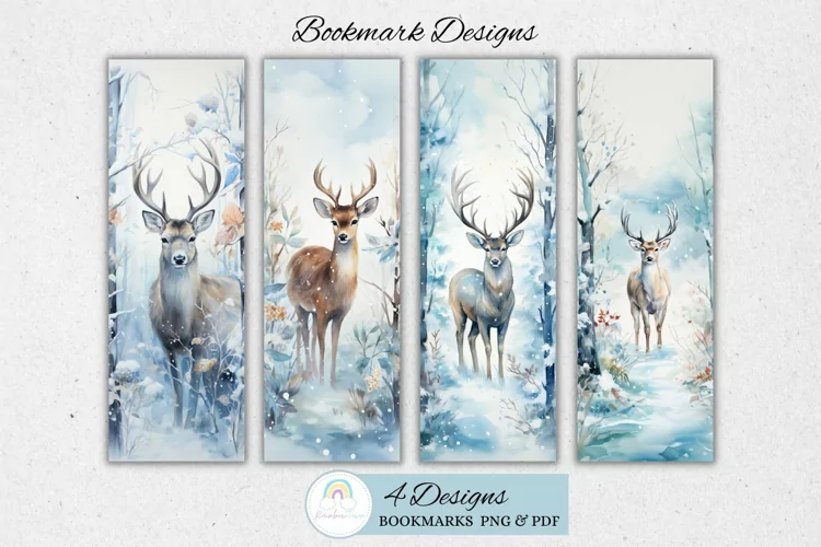 Watercolor Winter Reindeer Bookmark Sublimation