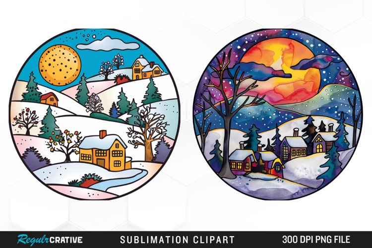 Watercolor Winter Scene PNG Set Clipart