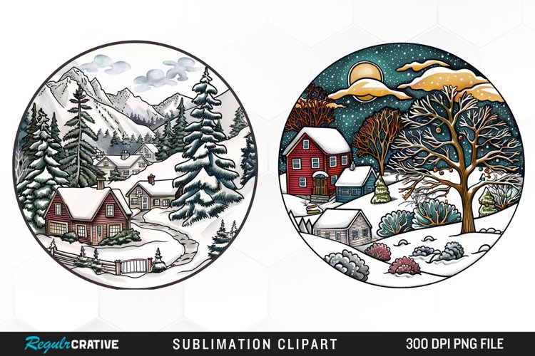 Watercolor Winter Scene Exquisite Clipart example image 1