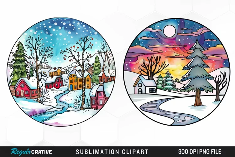 Watercolor Winter Scene Exquisite Clipart