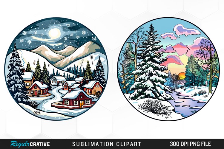 Watercolor Winter Scene Exquisite Clipart example image 1