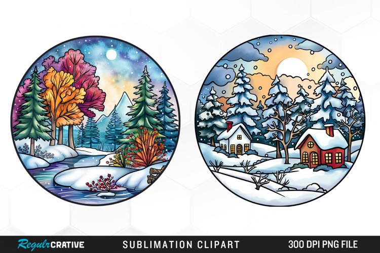 Watercolor Winter Scene Exquisite Clipart example image 1