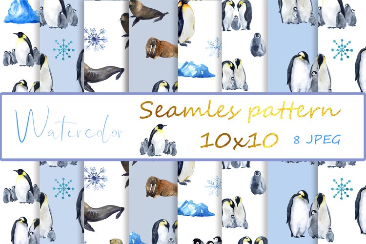 Seamless pattern. Winter Digital paper. Seal and Penguins