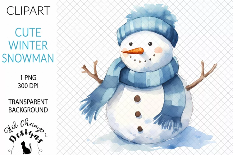 Watercolor Snowman Blue #1 | Clipart | Sublimation