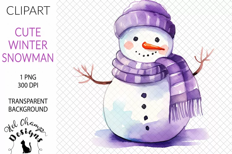 Watercolor Snowman Purple #3 | Clipart | Sublimation