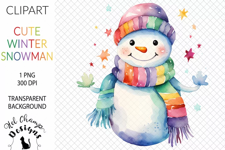 Watercolor Winter Snowman Rainbow #2 | Clipart | Sublimation
