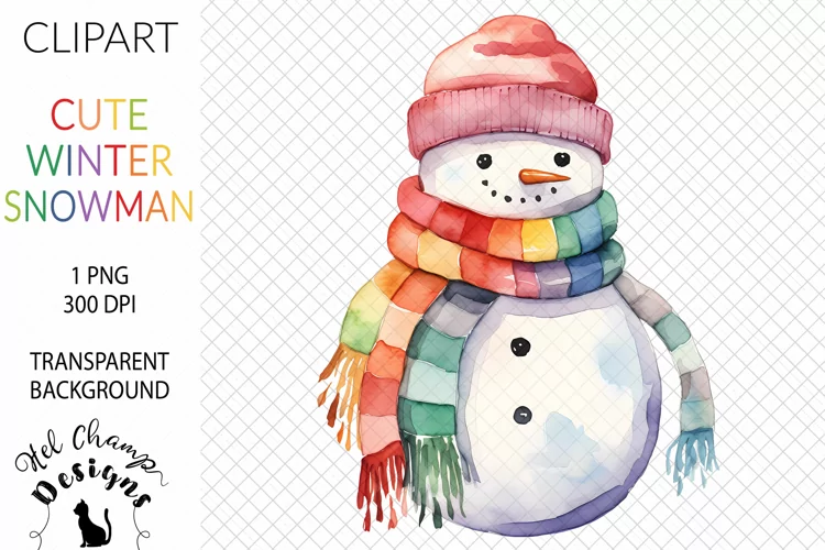 Watercolor Winter Snowman Rainbow #1 | Clipart | Sublimation