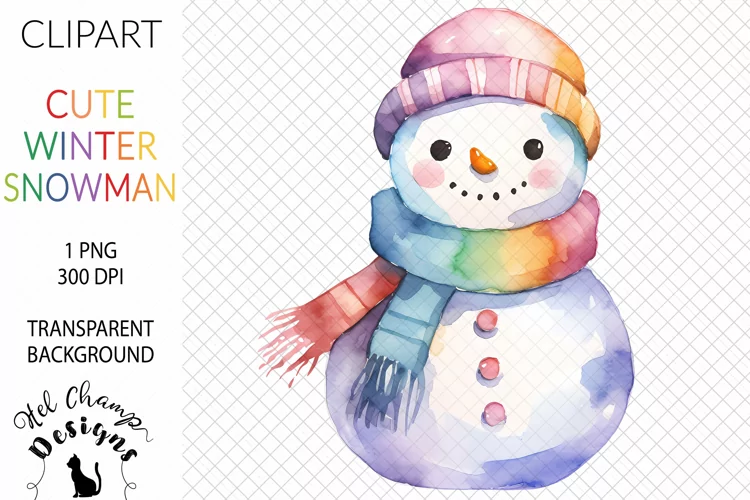Watercolor Winter Snowman Rainbow #3 | Clipart | Sublimation