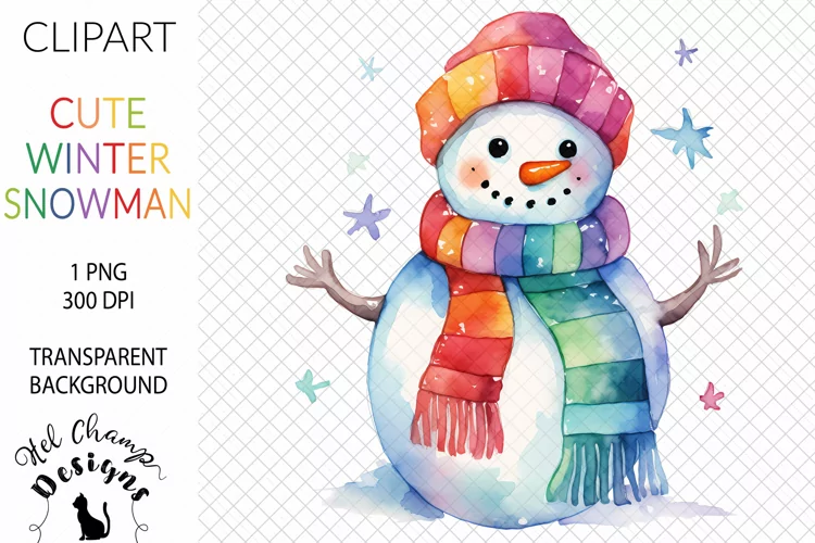 Watercolor Winter Snowman Rainbow #5 | Clipart | Sublimation