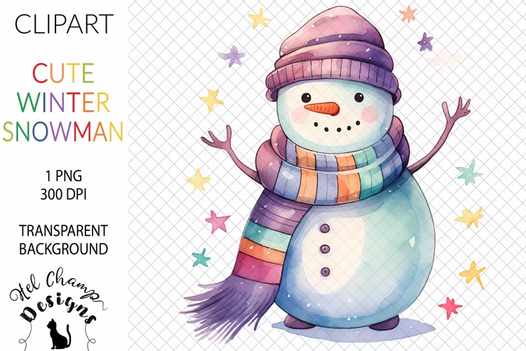 Watercolor Winter Snowman Rainbow #6 | Clipart | Sublimation