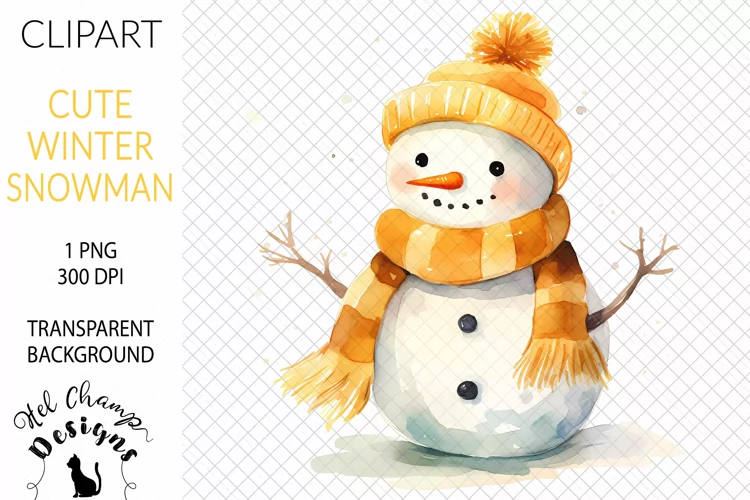 Watercolor Snowman Yellow #1 | Clipart | Sublimation