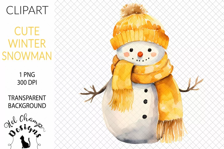 Watercolor Snowman Yellow #2 | Clipart | Sublimation