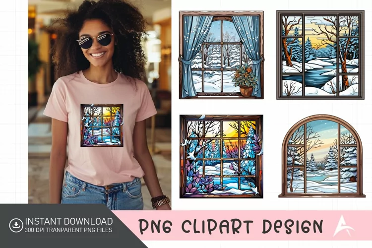 Watercolor Winter Windows Clipart Image