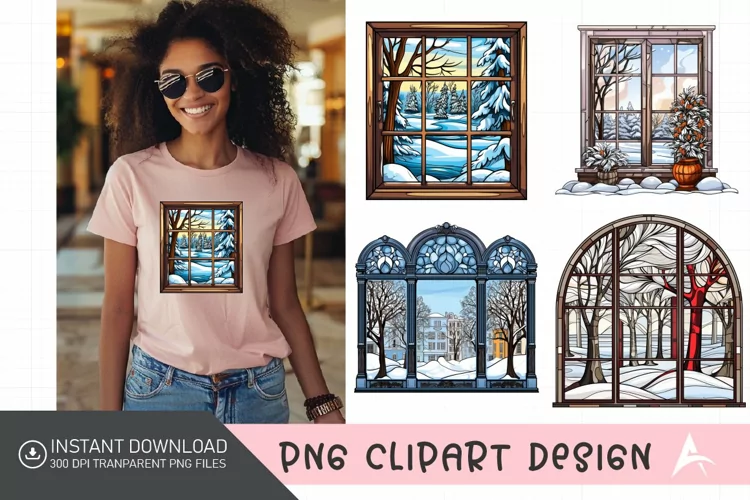 Watercolor Winter Windows Sublimation Clipart