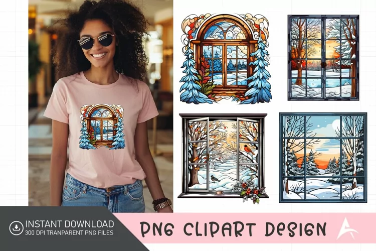 Watercolor Winter Windows Art Clipart