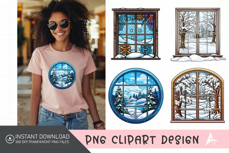 Watercolor Winter Windows Clipart Design