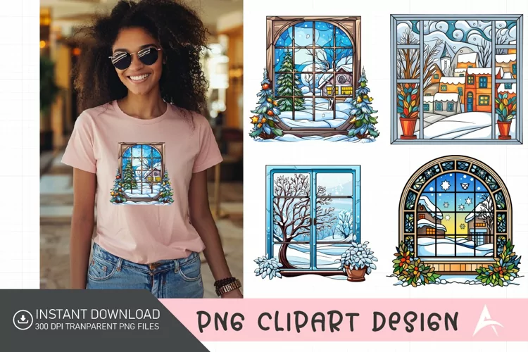 Watercolor Winter Windows Clipart