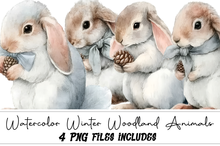 Watercolor Winter Woodland Animals Clipart