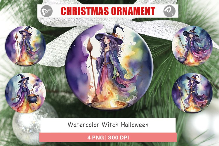 Christmas Ornaments Watercolor Witch