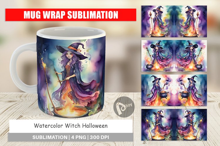 Mug Wrap Design Watercolor Witch