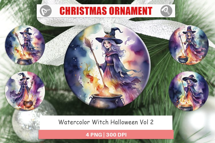 Christmas Ornaments Watercolor Witch