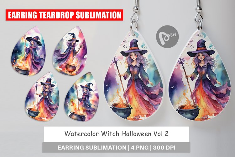 Earring Teardrop Watercolor Witch