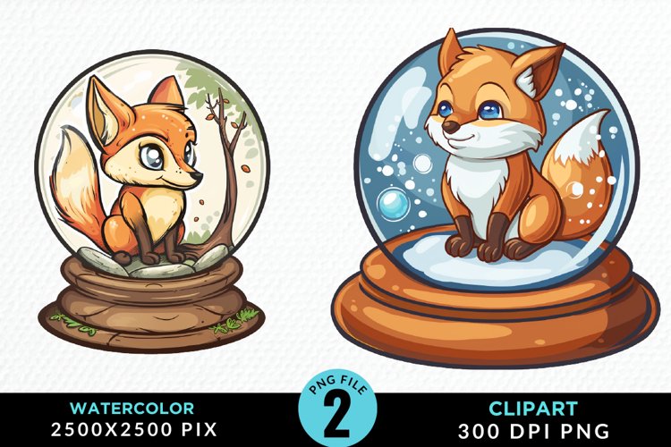 Watercolor Witchy Foxes Artwork Clipart example image 1