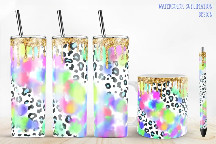 Glitter Drip Tumbler Design. Rainbow Watercolor Animal Print