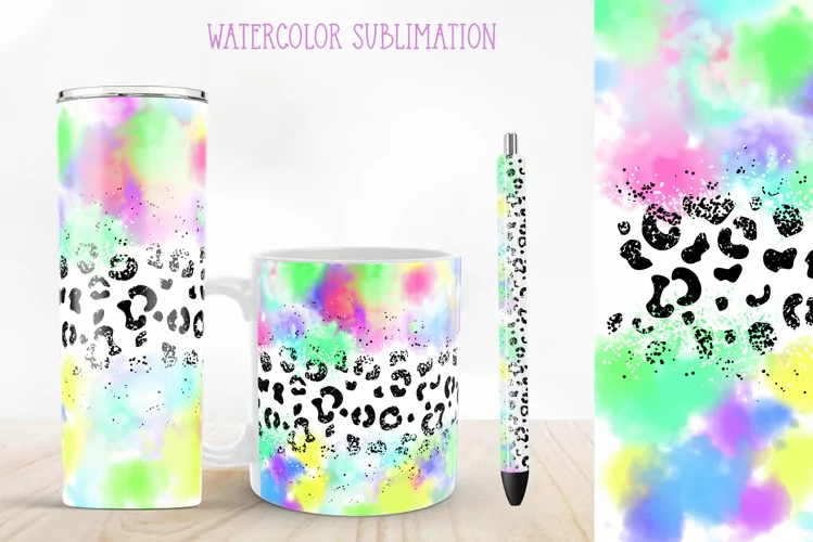 Summer Ideas Tumbler Design. Rainbow Watercolor Animal Print