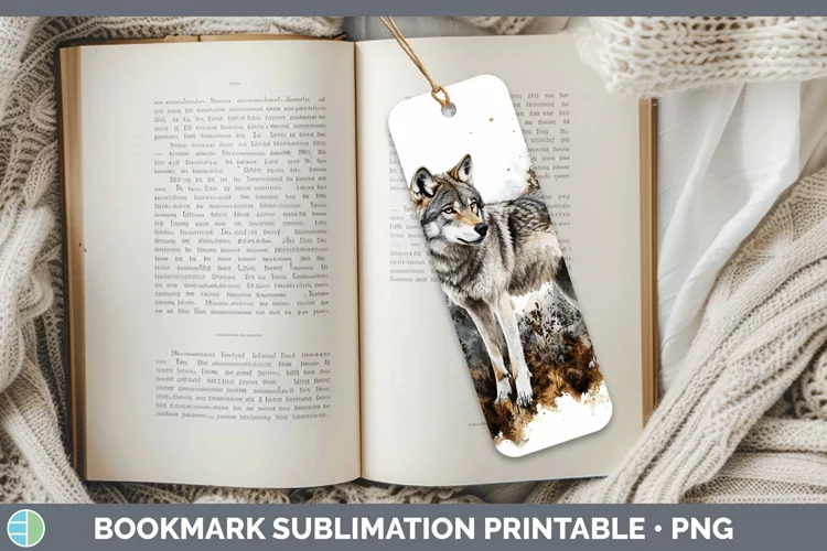 Watercolor Wolf Bookmark Sublimation Printable Designs