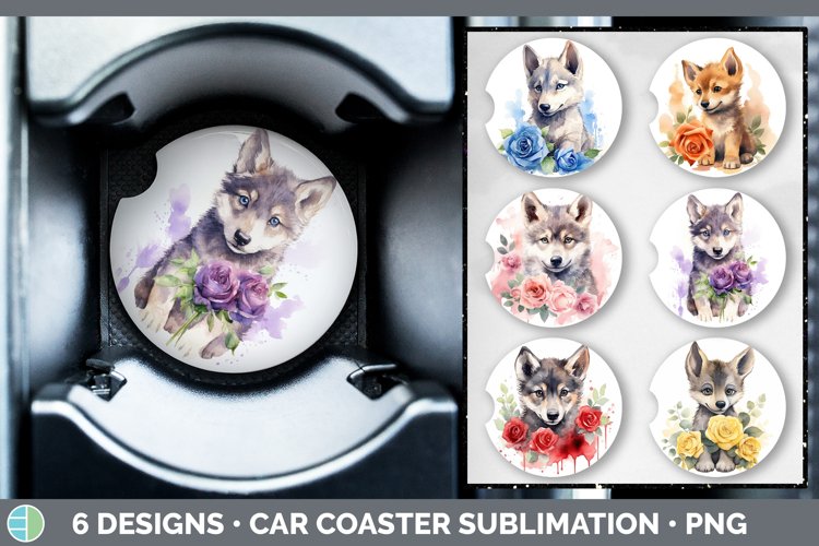 Watercolor Wolf Car Coaster | Sublimation Coaster Designs Bu