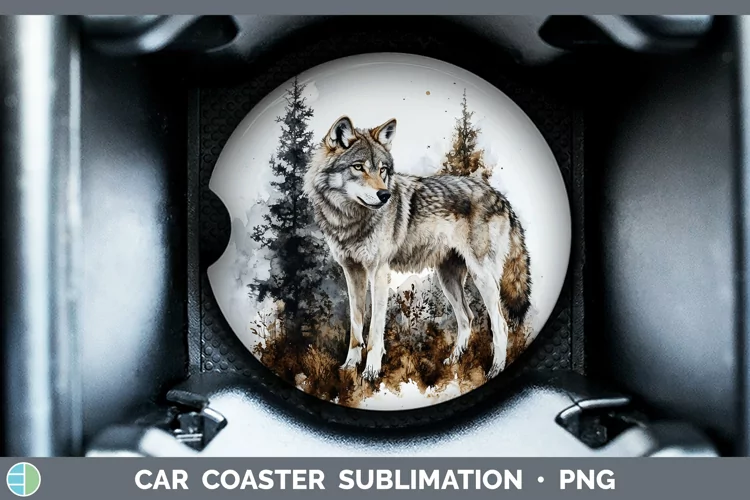 Watercolor Wolf Car Coaster Sublimation Designs