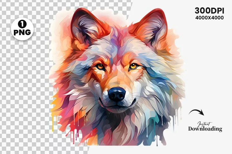 Watercolor wolf illustration sublimation clipart png design
