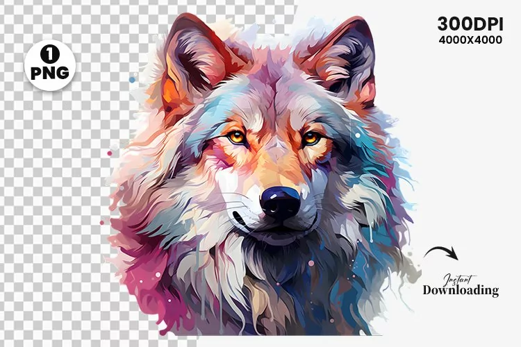 Watercolor wolf illustration sublimation clipart png design