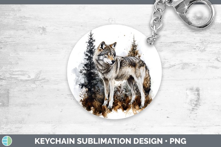 Watercolor Wolf Keychain Sublimation Keyring Designs