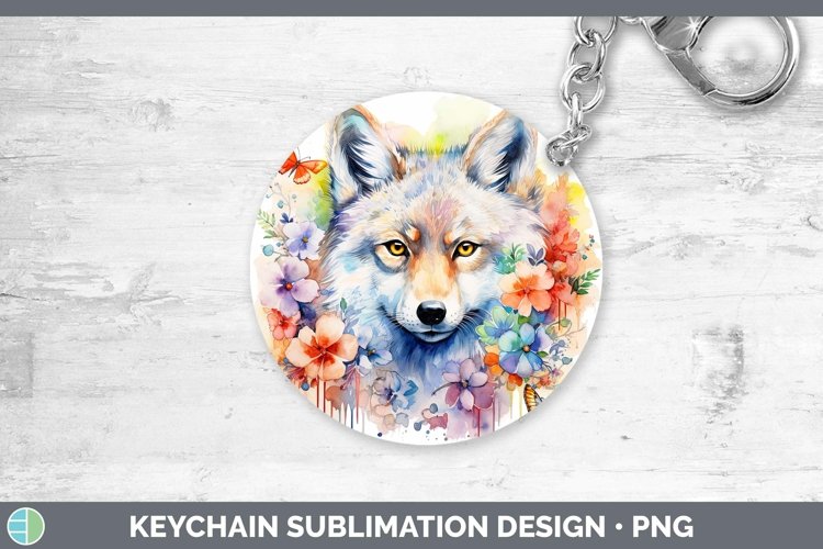 Watercolor Wolf Keychain | Sublimation Keyring Design