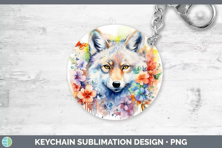 Watercolor Wolf Keychain | Sublimation Keyring Design
