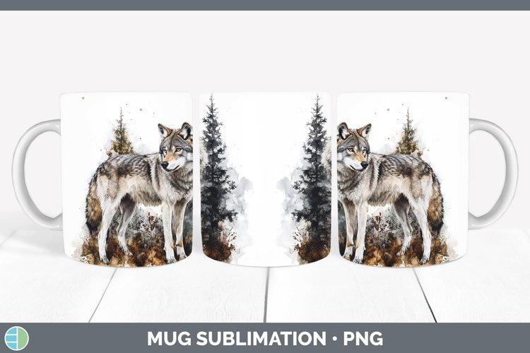 Watercolor Wolf Mug Wrap Sublimation Coffee Cup Designs