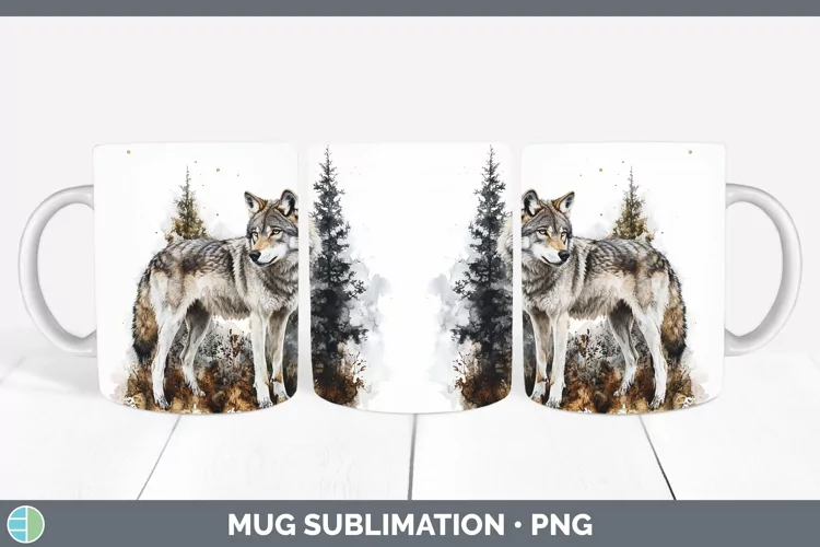 Watercolor Wolf Mug Wrap Sublimation Coffee Cup Designs