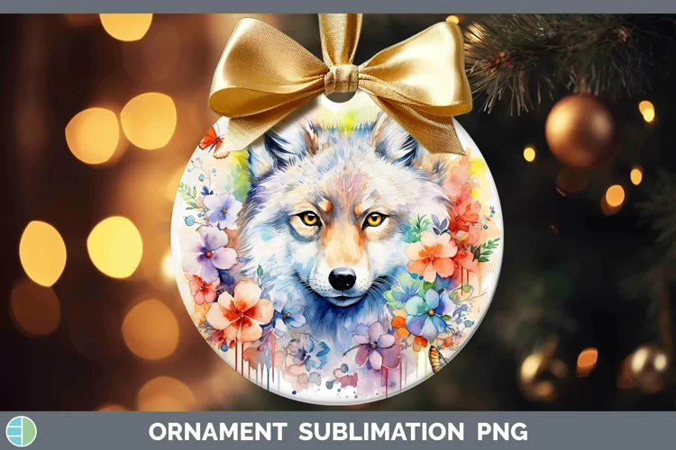 Watercolor Wolf Ornament Sublimation Bauble Designs