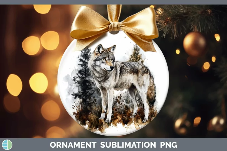 Watercolor Wolf Ornament Sublimation Bauble Designs