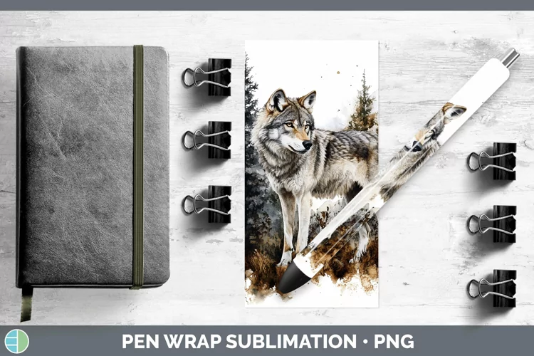 Watercolor Wolf Pen Wrap Sublimation Pen Designs